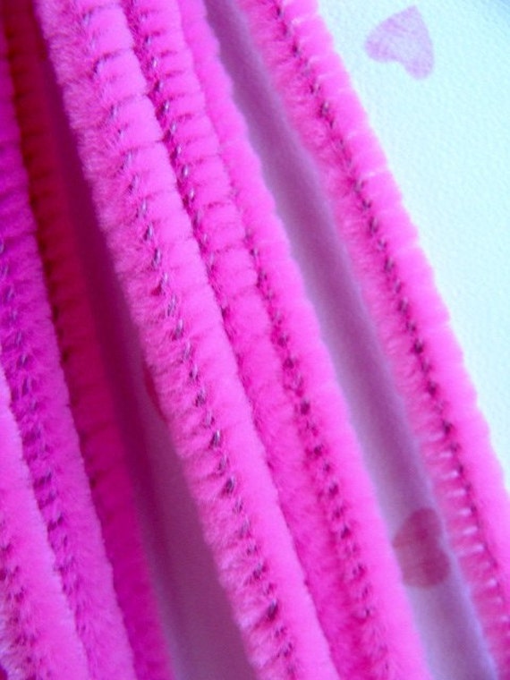 One Dozen Gorgeous Extra Thick Cotton Candy Pink Chenille Wired Sticks Pipe  Cleaners 