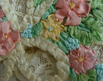 Beautiful Intoxicating Vintage Silk Ribbon Embroidery Luxurious Appliqué Mint Condition