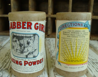 One Rare 1930s Antique Clabber Girl Baking Soda Cardboard Canister Authentic Farmhouse Decor