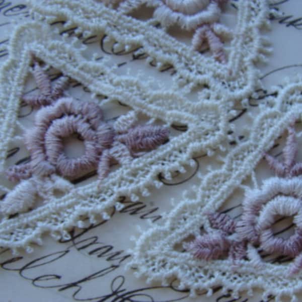 3 Pretty Vintage Lace Embroidered Lace Framed Cabbage Roses Appliqués Wonderful for Lace Journals