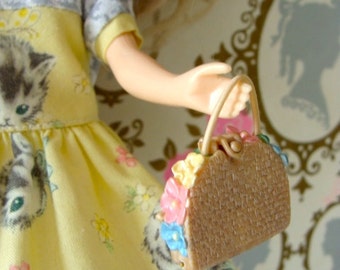 Vintage Faux Straw Purse for Blythe or Barbie