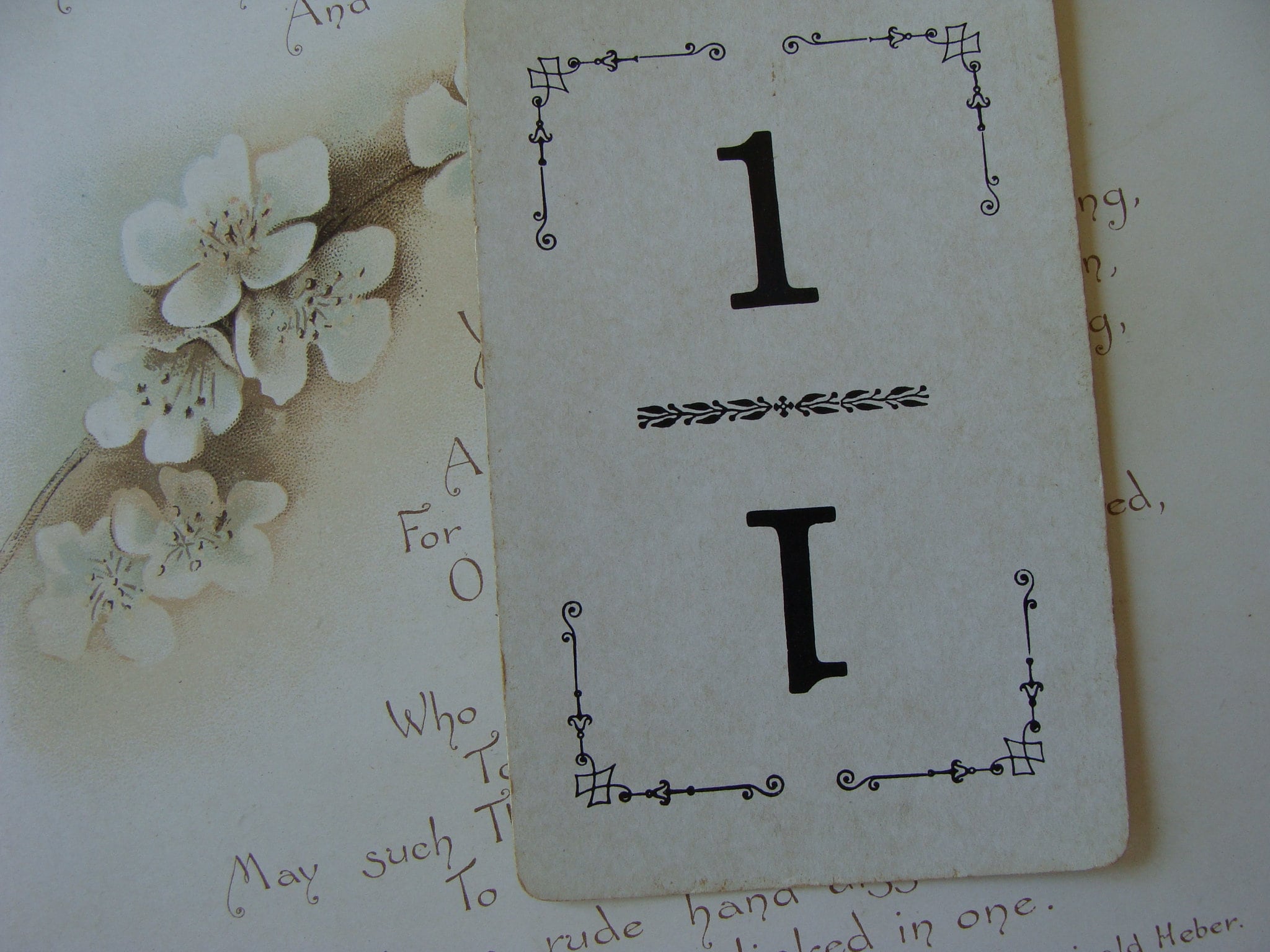 Antique Wedding Table Numbers 1 through 15 Numbered Playing Cards  N022