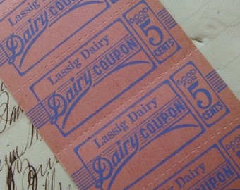 Antique Pretty Pink and Blue Diary 5 cent Unused Milk Tickets