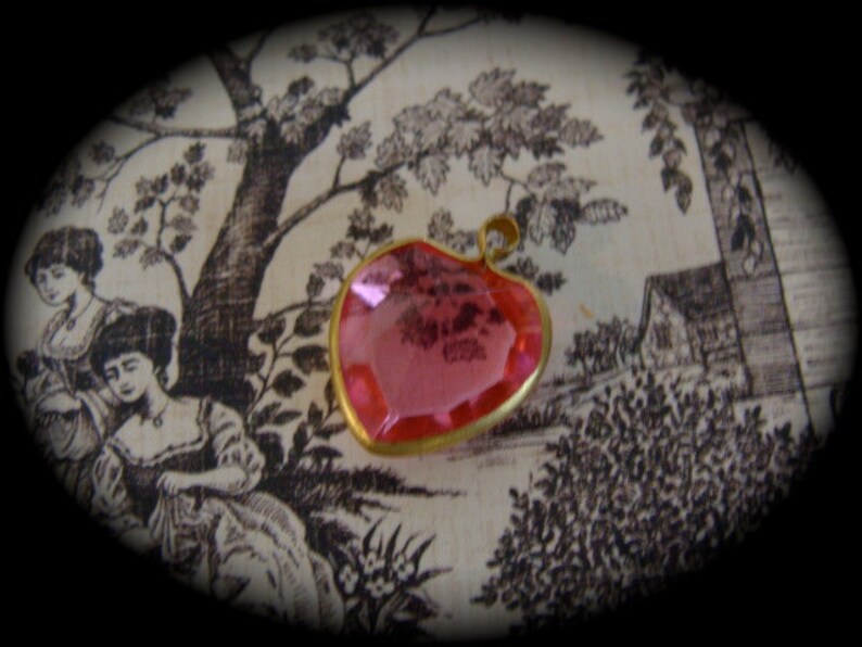 ON SALE Vintage Girly Girl Pink Diamond Cut Crystal Heart Pendant