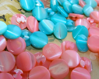2 Dozen Vintage Pink and Aqua Genuine Pearl Buttons 1950s