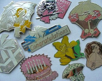 Dozen Antique Rare Authentic Embossed Thick Fancy Foil1940s Birthday Dennison Mixed Lot  Limited Supply N023