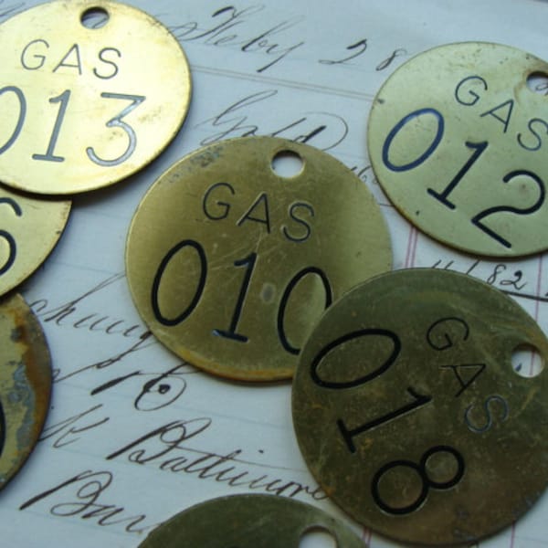 ONE Awesome Vintage Rare Gas Antique Salvaged Numbered Metal Tag