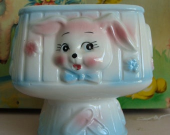 Vintage Kitsch 1950s Hand Painted Lamb Puppy Bunny Elephant Antique Planter Bowl would make a lovey Easter Candy Dish