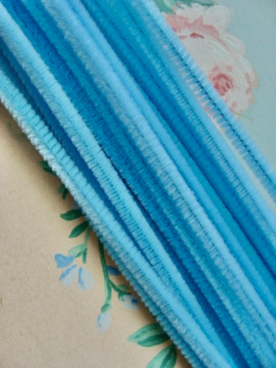 One Dozen Gorgeous Extra Thick Baby Blue Chenille wired sticks Pipe Cleaners