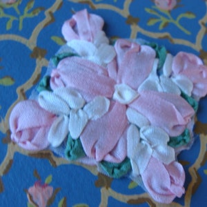 Beautiful Intoxicating Vintage Pink Silk Ribbon Embroidery Luxurious Appliqué Mint Condition