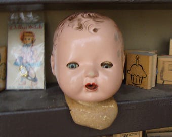 Antique Sweet and Creepy 1950s Composition Sleepy Eye Doll Head