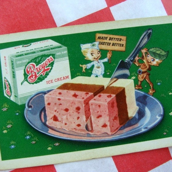 Vintage Adorable Kitsch Ice Cream Pixie Fairies Original Playing Trade Card