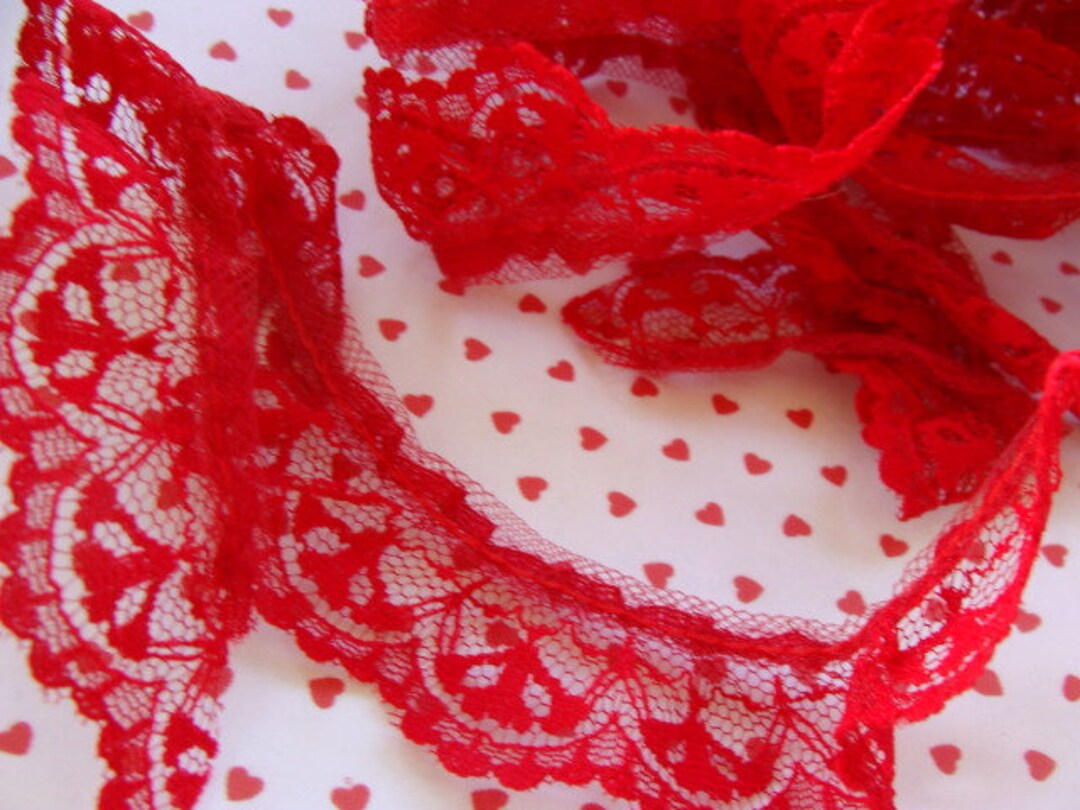 Vintage Ruffled Cherry Red Lace - Etsy