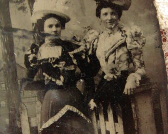 Antique Haute Edwardian Tin Type Photo Very Victorian Ladies in their Hats