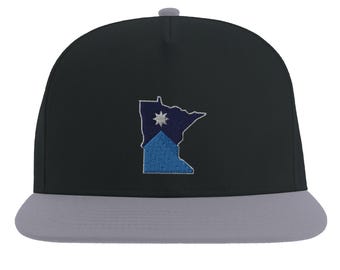MN Flag in Silhouette of Minnesota on a Flat Bill Cap | Yupoong 6007