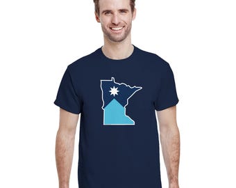 MN Flag in Silhouette of Minnesota on a Heavyweight Unisex Crewneck T-shirt
