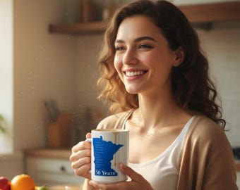 Blue Minnesota 50 Years on a White 15oz Ceramic Mug