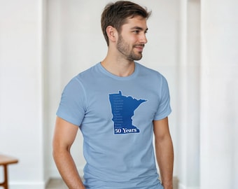 Blue Minnesota 50 Years on a Heavyweight Unisex Crewneck T-shirt