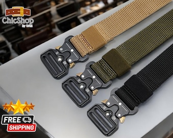 Men&#39;s Tactical Belt | Durable Adjustable Canvas Belt | Military-Style Design | Outdoor Nylon Accessory for Hunting | Y2K Hiking Aesthetic