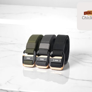 Unisex Elastischer Gürtel | 3,4 cm Brauner Casual Trageriemen | Modische Metallschnalle | Stretch-Nylon Bund | Verstellbarer Jeansgürtel