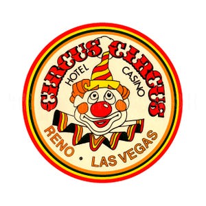 Sticker |  Sticker sticker sticker jaren 50 Circus Hotel en Casino Nevada Reno Las Vegas Clown