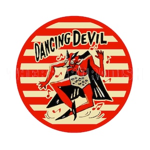 Sticker  |  1940s Black and Red Japanese Dancing Devil Sticker Decal Label