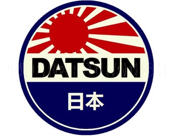 1970s Datsun Japan featuring Japanese Rising Sun Flag and the text Datsun Sticker Decal Label