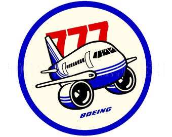 Sticker | 1990s Cartoon Jet Airplane Boeing 777 Sticker Decal Label