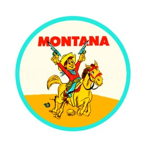 Aufkleber | 1950er Jahre MT State Cartoon Cowboy auf Pferd Montana Sticker Decal Label
