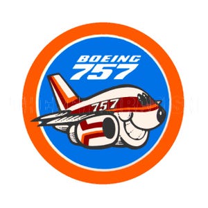 Sticker | 1980s Cartoon Smiling Jet Airplane Boeing 757 Sticker Decal Label