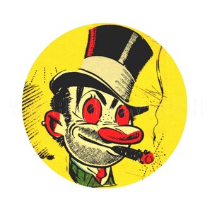 Adesivo para ambientes internos | Cartola de charuto fumando, amarelo, vermelho e preto, anos 1940, arte popular, palhaço, adesivo, decalque, rótulo