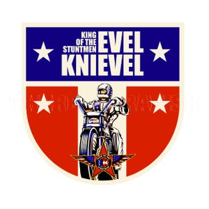 autocollant |  Étiquette autocollante hommage au roi des cascadeurs Evel Knievel des années 1970
