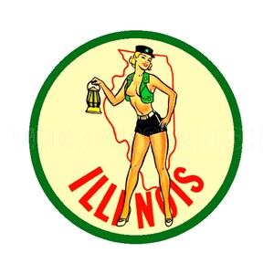 Sticker | jaren 1950 IL State meisje met treinstationlamp Illinois sticker sticker stickerlabel