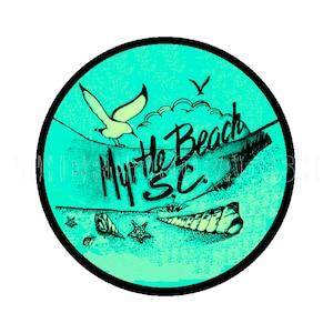 Pegatina/Etiqueta adhesiva con gaviotas, conchas y estrellas de mar del estado de Carolina del Sur, década de 1950, Myrtle Beach, Carolina del Sur