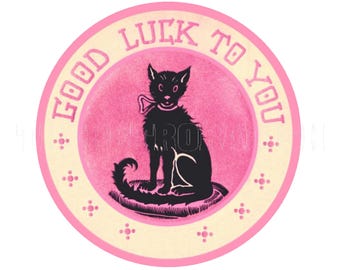 Sticker | 1940s Lucky Black Cat Sticker: Retro Style Vinyl Decal