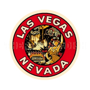 autocollant |  Années 1950 NV State Las Vegas Nevada Rock n Roll Dancing Girl guitares et hot rods étiquette autocollant