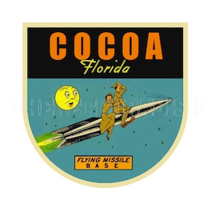 autocollant |  Base de missiles volants d'État Floride des années 1950, cacao, Floride, étiquette de décalcomanie