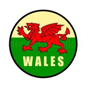 Sticker  |  1950s Cymru Draig Flag of Wales with Welsh Red Dragon Wales Sticker Decal Label