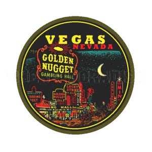 autocollant | Nevada Vegas des années 50 la nuit avec le croissant de lune et la pépite Las Vegas autocollant étiquette autocollant