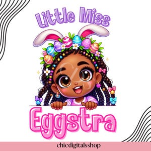 Little Miss Eggstra, png | Schattige paashaas meisje clipart | Afro-Amerikaanse paassublimatie | Digitale download Egg Hunt voor shirts en meer