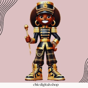 Quebra-nozes Preto Feminino, Quebra-nozes Hip Hop Dourado PNG | Clipart Afrocêntrico Cool Quebra-nozes | Design de Natal Streetwear para Vestuário e Produtos