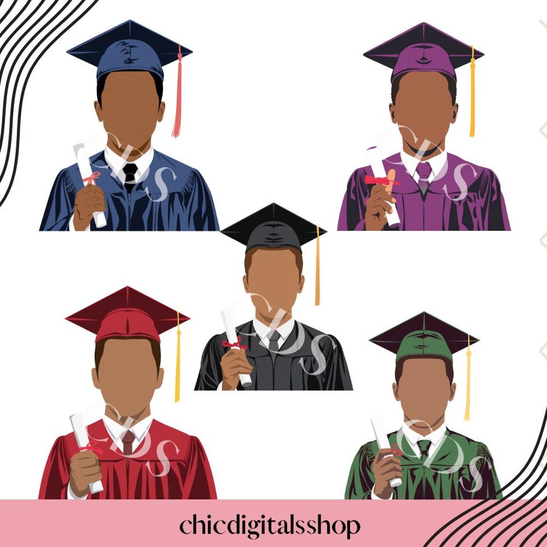 Graduation Bundle PNG 5 Diverse Cap and Gown Designs | Class of 2025 ...