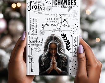 Faith-Inspired Prayer Journal PNG Empowering Christian Devotional Notebook Praying Woman Clipart.