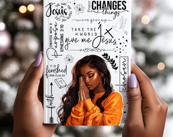 Young Woman Faith-Inspired Prayer Journal PNG Empowering Christian Devotional Notebook Praying Woman Clipart