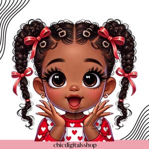 Adorabile ragazza afroamericana carina di San Valentino Clipart PNG, ARTE di San Valentino, Biglietti Jumbo, Magliette di San Valentino per bambini