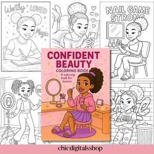 Libro da colorare "Fiducia nella bellezza" per adolescenti / Amore per se stessi e outfit divertenti / Pagine da colorare per ragazze afroamericane / Disegni da colorare di moda