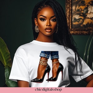 Boss Babe Digital Art PNG – Arte de empoderamento da mulher negra para diários, planejadores, branding – clipart de moda transparente em negrito