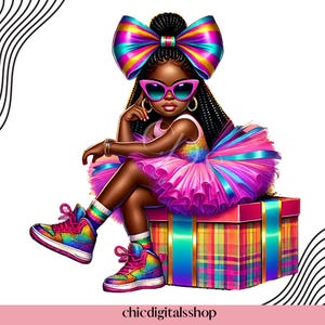 Birthday Diva African American Girl PNG - Stilvolle afrocentric Geburtstag Clipart für Handwerker, PNG, Planer, Aufkleber