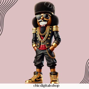 Quebra-Nozes Preto, Quebra-Nozes Dourado Hip Hop PNG | Clipart Afrocêntrico de Quebra-Nozes | Design de Natal Streetwear para Vestuário e Produtos