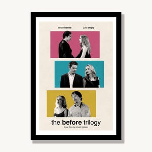 Before Trilogy Movie Poster - Vintage Style Wall Art Decor - Before Sunrise/Before Sunset/Before Midnight Romance Film Starring Ethan Hawke